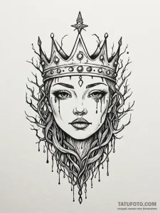 Hollow relic crowned with roots, tattoo flash... - эскиз тату (№1751942956_0, 08.07.2025 02:49) — Tatufoto.com