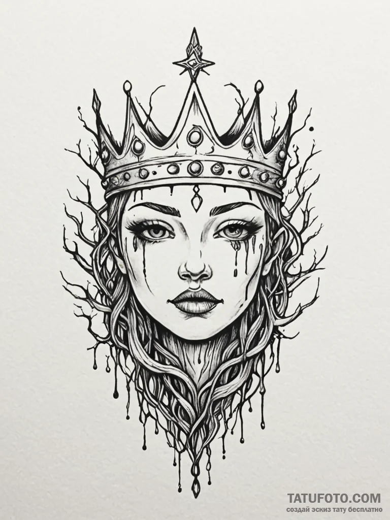 Hollow relic crowned with roots, tattoo flash... - эскиз тату (№1751942956_0, 08.07.2025 02:49) — Tatufoto.com