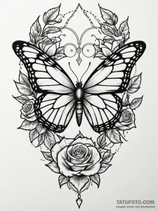 Monarch butterfly emerging from a chrysalis,... - эскиз тату (№1751943124_0, 08.07.2025 02:52) — Tatufoto.com