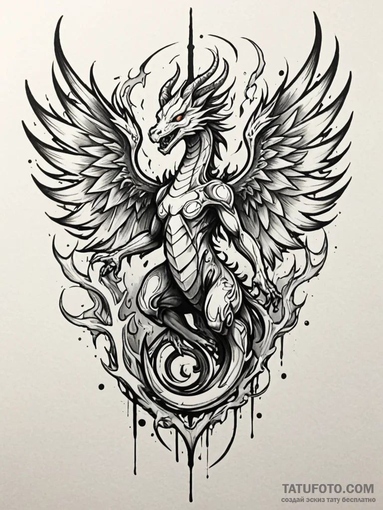 Angel dragon with cosmic flames, artistic tat... - эскиз тату (№1751943291_0, 08.07.2025 02:54) — Tatufoto.com