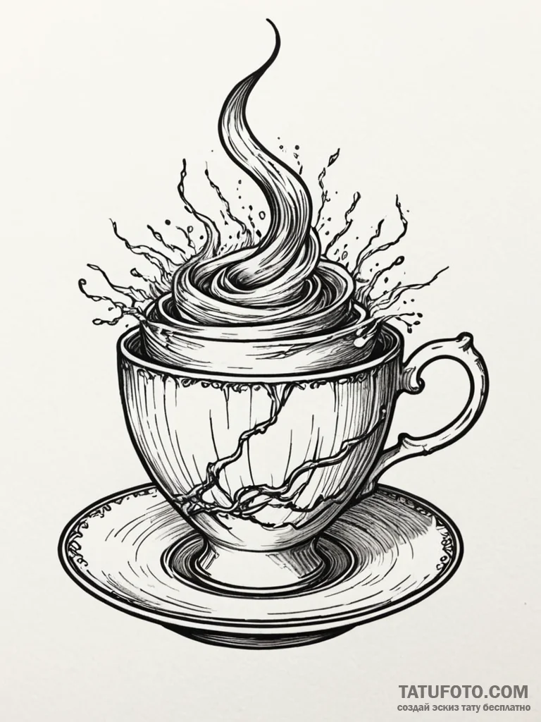 Tornado in a teacup, tattoo drawing outline,... - эскиз тату (№1751943628_0, 08.07.2025 03:00) — Tatufoto.com