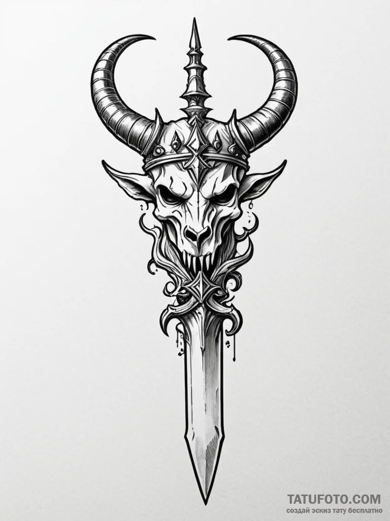 Horned dagger crowned in bone, concept art fo... - эскиз тату (№1751944306_0, 08.07.2025 03:11) — Tatufoto.com