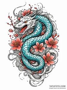 Ashen serpent emerging from cracked stone, ta... - эскиз тату (№1751944475_0, 08.07.2025 03:14) — Tatufoto.com
