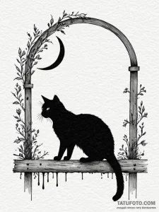 Silhouette of a cat arching its back on a fen... - эскиз тату (№1751944897_0, 08.07.2025 03:21) — Tatufoto.com