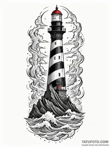 A towering lighthouse beacon against a stormy... - эскиз тату (№1751945234_0, 08.07.2025 03:27) — Tatufoto.com