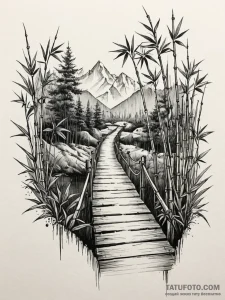 A detailed bamboo bridge, natural,, ink illus... - эскиз тату (№1751946242_0, 08.07.2025 03:44) — Tatufoto.com