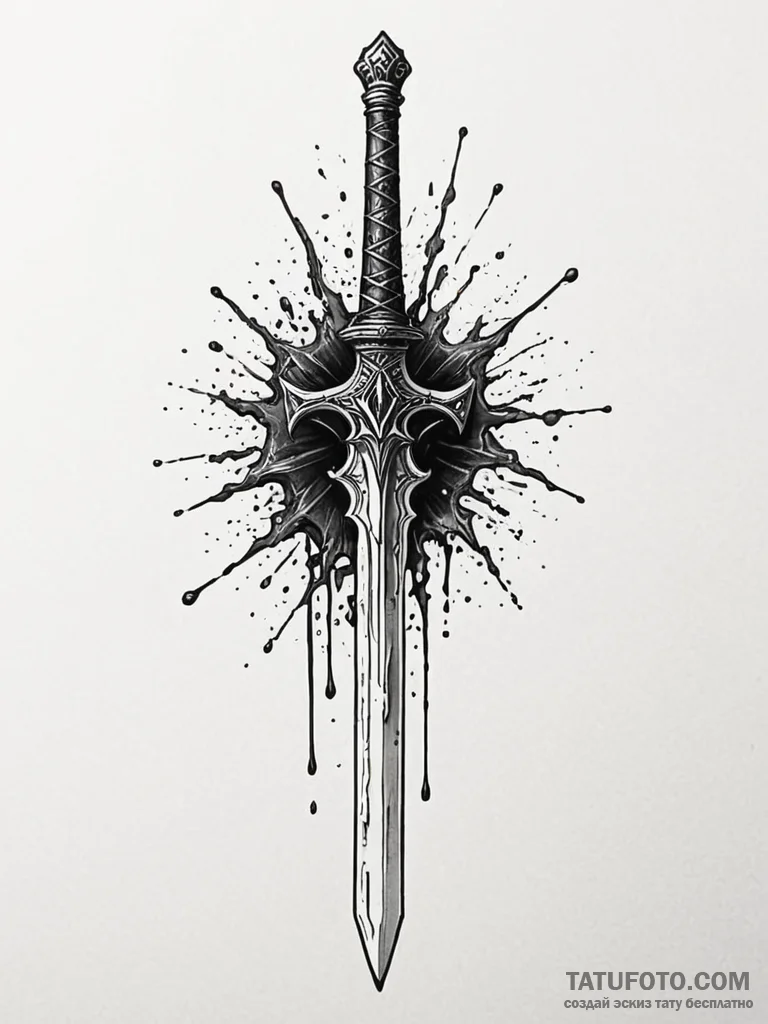 Arcane sword dripping with magic, ink illustr... - эскиз тату (№1751946493_0, 08.07.2025 03:48) — Tatufoto.com