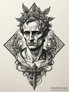 Caesar's bust with a dagger's shadow falling... - эскиз тату (№1751946577_0, 08.07.2025 03:49) — Tatufoto.com