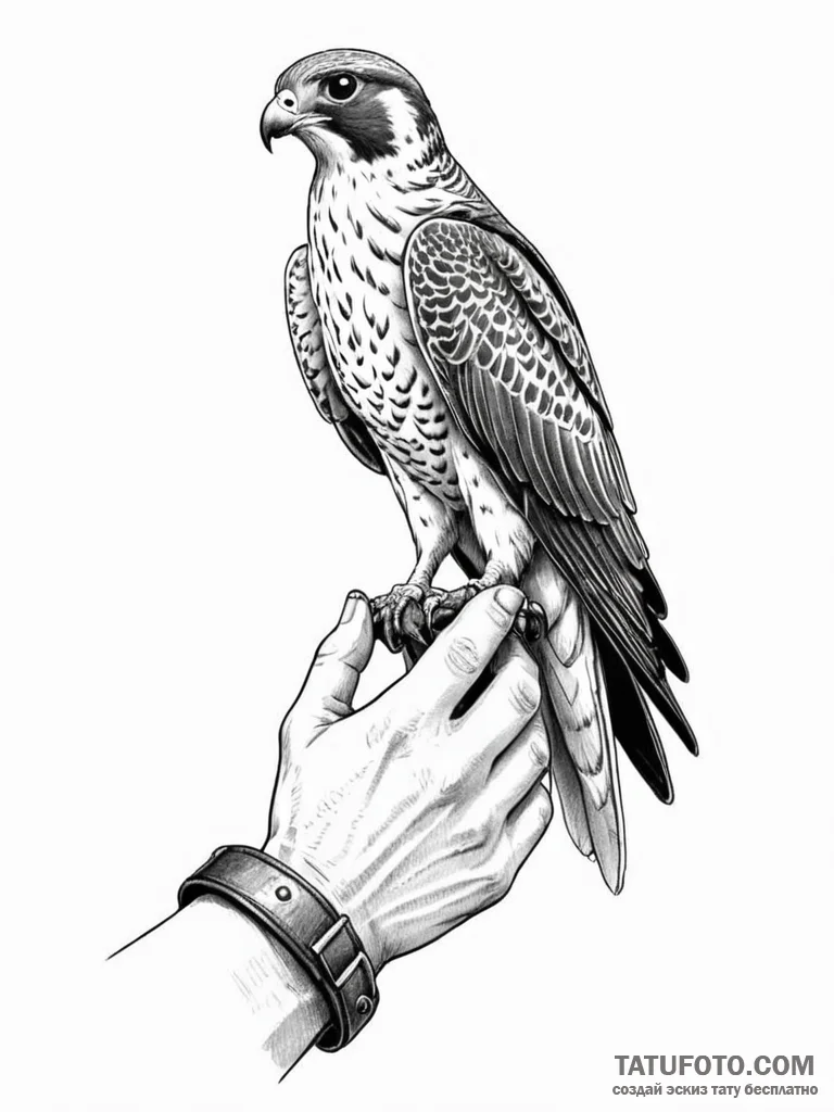 Falconry glove with a peregrine falcon perche... - эскиз тату (№1751947756_0, 08.07.2025 04:09) — Tatufoto.com