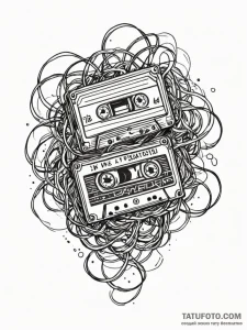 Magnetic tape from a cassette, tangled, ink i... - эскиз тату (№1751947839_0, 08.07.2025 04:10) — Tatufoto.com