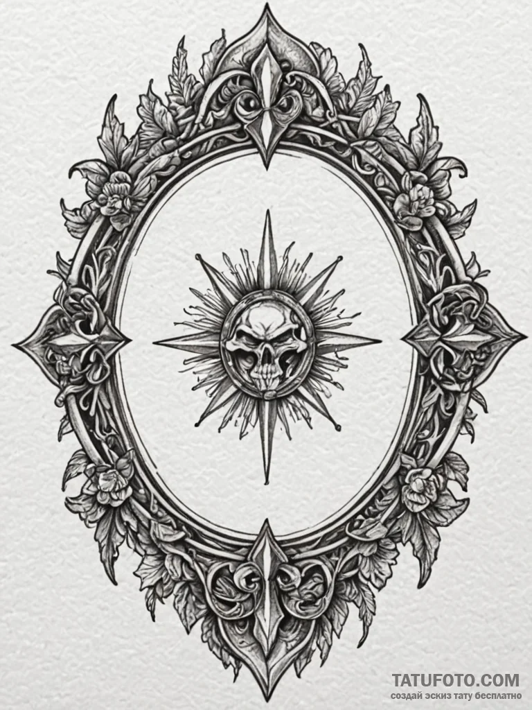 Orcish mirror cracked with time, tattoo flash... - эскиз тату (№1751947923_0, 08.07.2025 04:12) — Tatufoto.com