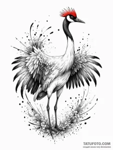 A red-crowned crane dancing, concept art for... - эскиз тату (№1751948510_0, 08.07.2025 04:21) — Tatufoto.com
