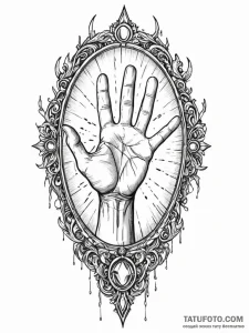Clawed hand emerging from a cracked mirror, c... - эскиз тату (№1751948761_0, 08.07.2025 04:26) — Tatufoto.com