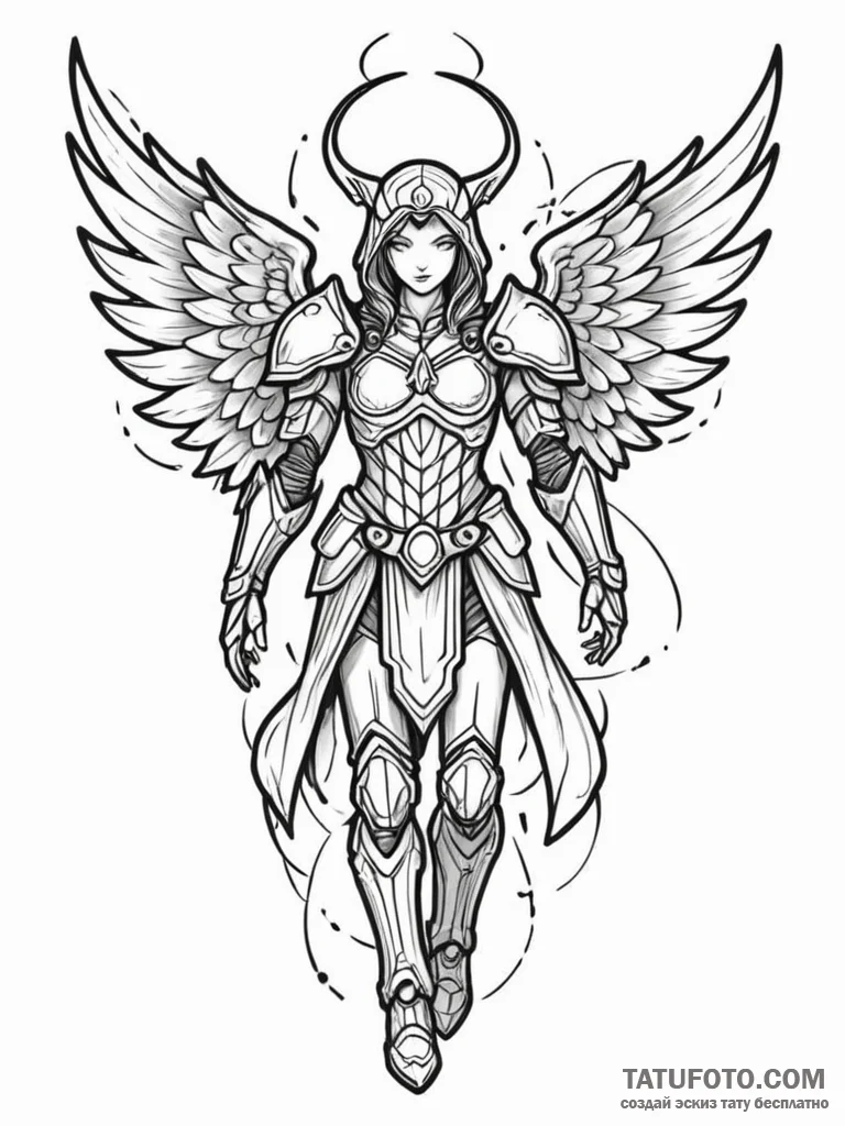 Angelic armor cracked and glowing, tattoo ske... - эскиз тату (№1751948845_0, 08.07.2025 04:27) — Tatufoto.com
