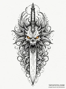 Graven dagger devouring celestial flame, ink... - эскиз тату (№1751949182_0, 08.07.2025 04:33) — Tatufoto.com