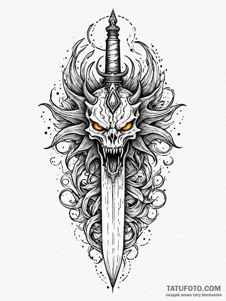 Graven dagger devouring celestial flame, ink... - эскиз тату (№1751949182_0, 08.07.2025 04:33) — Tatufoto.com