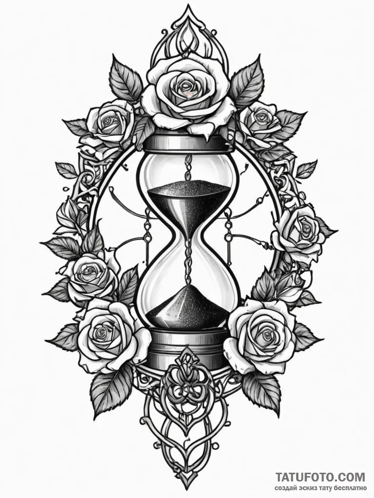 Ashen hourglass with black sand, tattoo flash... - эскиз тату (№1751949266_0, 08.07.2025 04:34) — Tatufoto.com