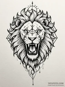 Apocalyptic lion roaring at fractured sun, ta... - эскиз тату (№1751949854_0, 08.07.2025 04:44) — Tatufoto.com