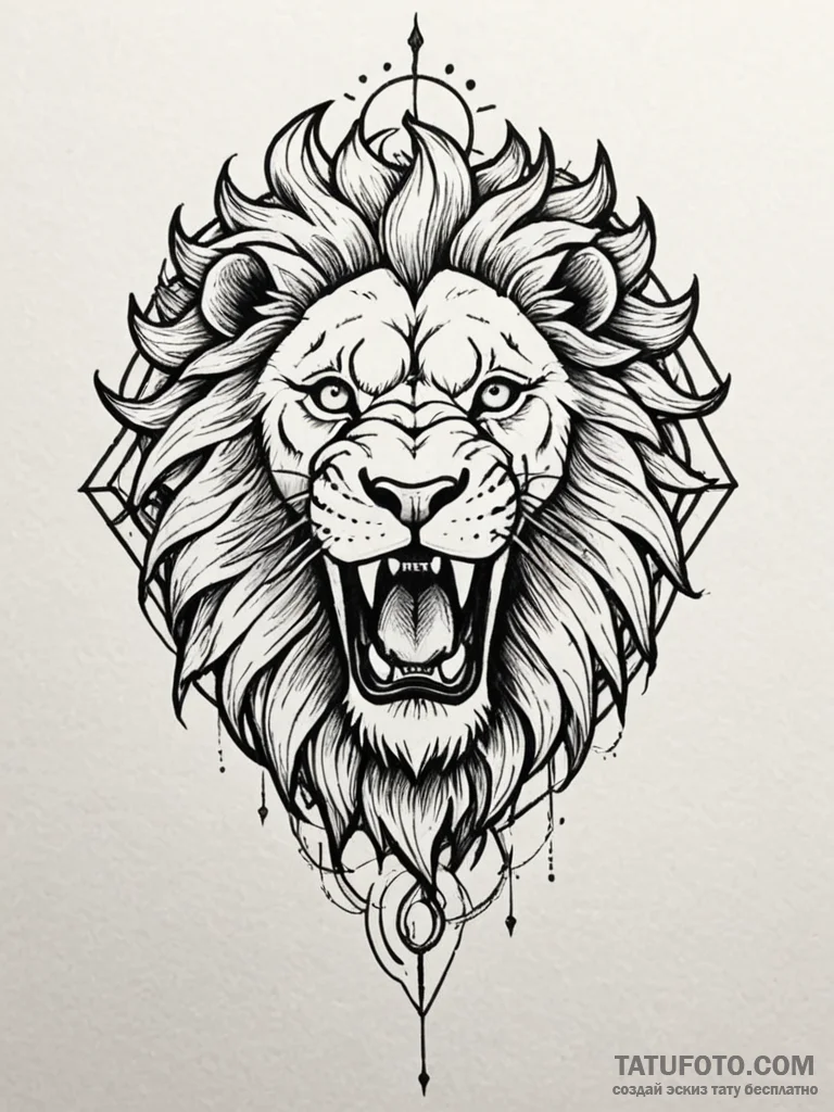 Apocalyptic lion roaring at fractured sun, ta... - эскиз тату (№1751949854_0, 08.07.2025 04:44) — Tatufoto.com