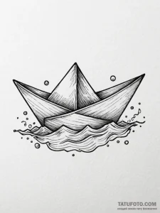 Paper boat floating on a minimalist wave, tat... - эскиз тату (№1751950022_0, 08.07.2025 04:47) — Tatufoto.com