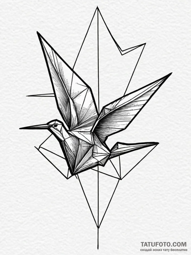 Origami crane, paper texture, tattoo sketch d... - эскиз тату (№1751950106_0, 08.07.2025 04:48) — Tatufoto.com