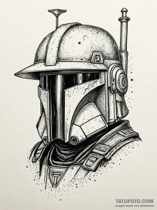 Bounty hunter's helmet, scarred and reflectin... - эскиз тату (№1751950441_0, 08.07.2025 04:54) — Tatufoto.com