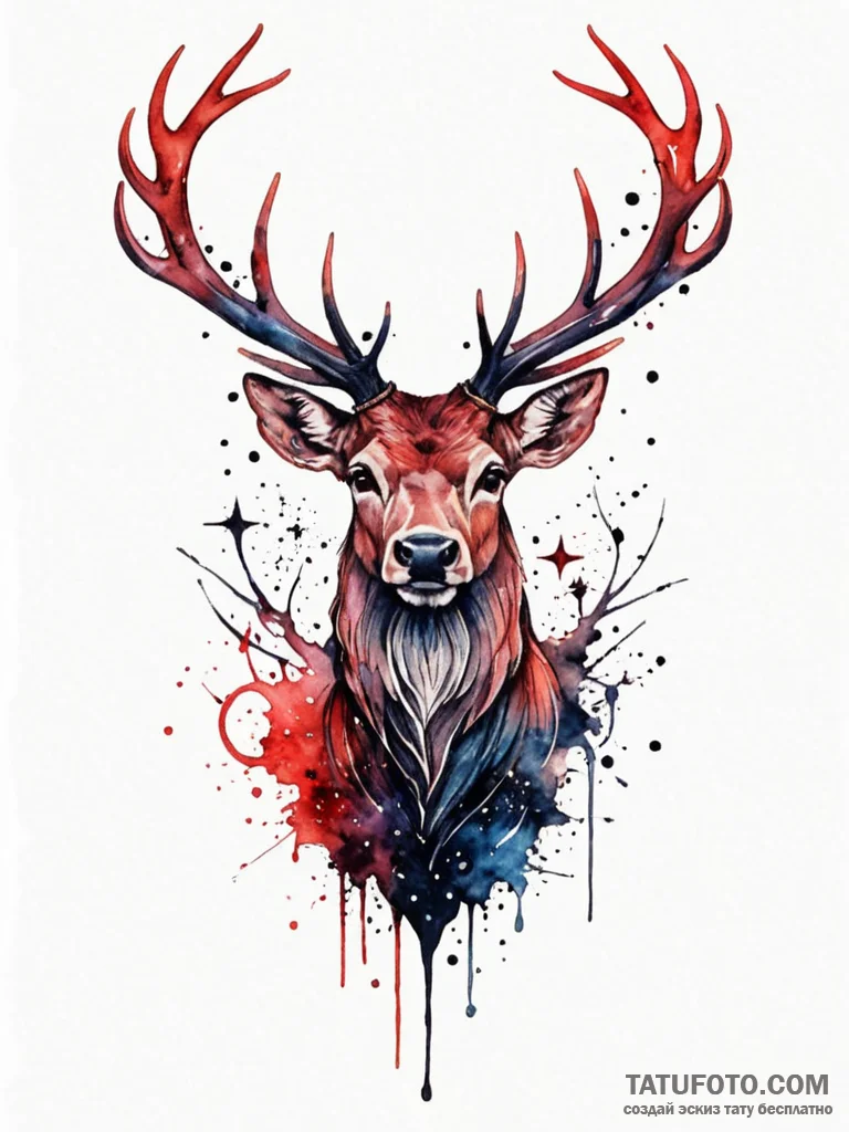 Astral stag with antlers of stars, tattoo dra... - эскиз тату (№1751950692_0, 08.07.2025 04:58) — Tatufoto.com