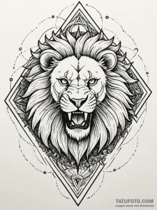 Atomic lion roaring with code eyes, ink illus... - эскиз тату (№1751950776_0, 08.07.2025 04:59) — Tatufoto.com