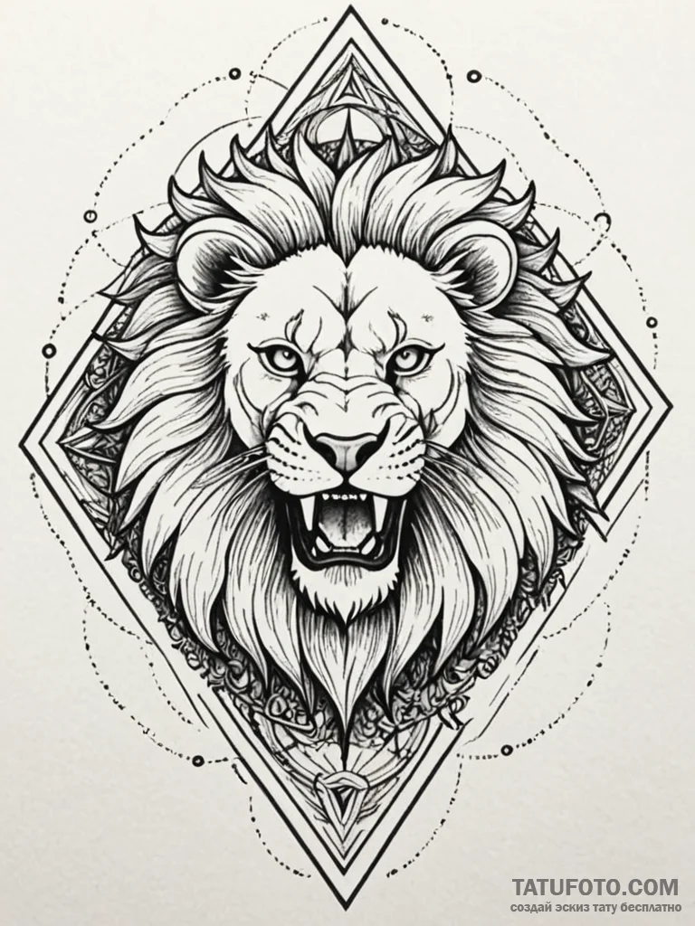 Atomic lion roaring with code eyes, ink illus... - эскиз тату (№1751950776_0, 08.07.2025 04:59) — Tatufoto.com