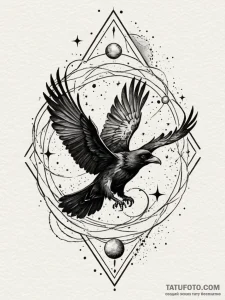 Astral raven flying through nebula, artistic... - эскиз тату (№1751950944_0, 08.07.2025 05:02) — Tatufoto.com