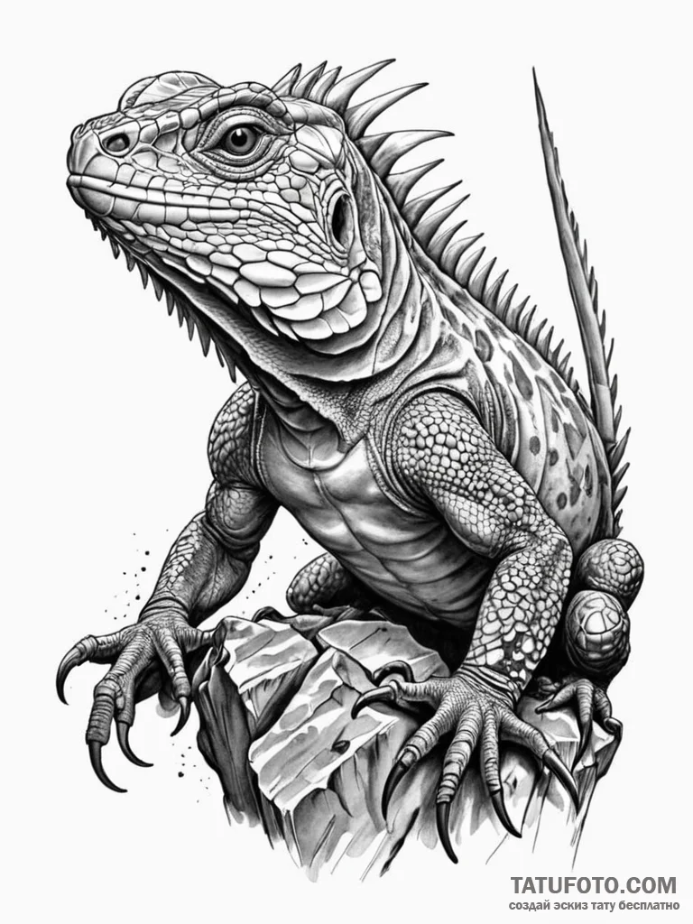 Iguana with armored, rock-like skin, tattoo d... - эскиз тату (№1751951364_0, 08.07.2025 05:09) — Tatufoto.com