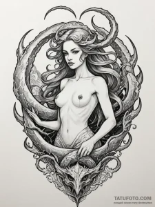 Abyssal siren with sharp teeth, concept art f... - эскиз тату (№1751951448_0, 08.07.2025 05:10) — Tatufoto.com