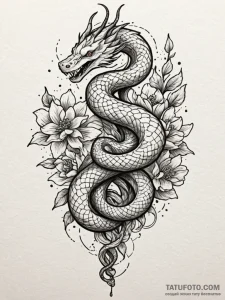 Ice serpent beneath celestial bloom, tattoo d... - эскиз тату (№1751952456_0, 08.07.2025 05:27) — Tatufoto.com