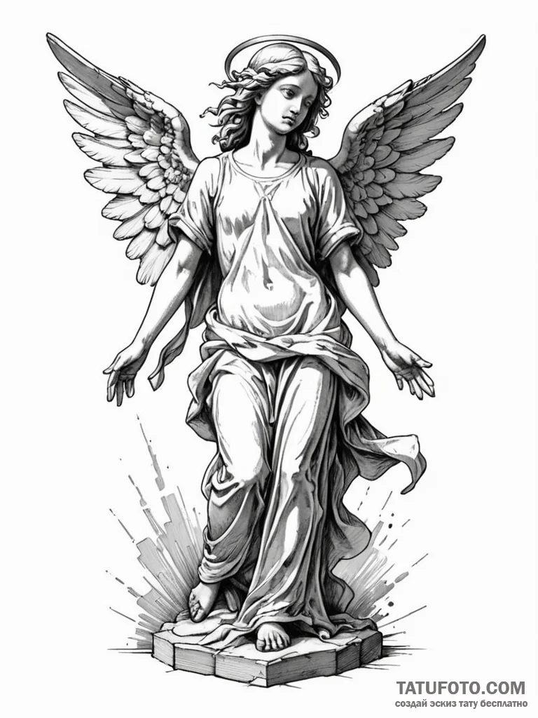 A detailed broken statue of an angel, poignan... - эскиз тату (№1751952540_0, 08.07.2025 05:29) — Tatufoto.com