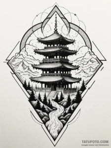 Temple beneath spectral storm, tattoo flash s... - эскиз тату (№1751952792_0, 08.07.2025 05:33) — Tatufoto.com