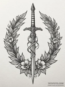 Dagger in ritual circle, tattoo line art, on... - эскиз тату (№1751953297_0, 08.07.2025 05:41) — Tatufoto.com