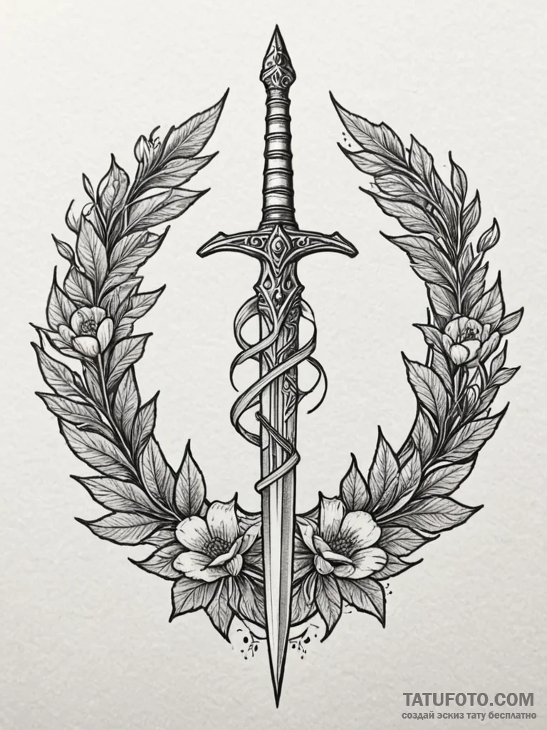 Dagger in ritual circle, tattoo line art, on... - эскиз тату (№1751953297_0, 08.07.2025 05:41) — Tatufoto.com