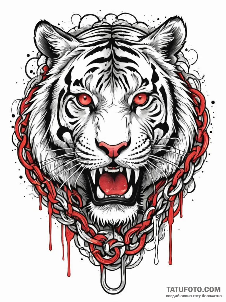 Tiger claw wrapped in spectral chains, ink il... - эскиз тату (№1751953381_0, 08.07.2025 05:43) — Tatufoto.com