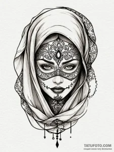 Mask veiled by crescent veil, tattoo sketch d... - эскиз тату (№1751953633_0, 08.07.2025 05:47) — Tatufoto.com