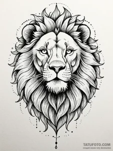 Angelic lion with glowing mane, tattoo line a... - эскиз тату (№1751953884_0, 08.07.2025 05:51) — Tatufoto.com