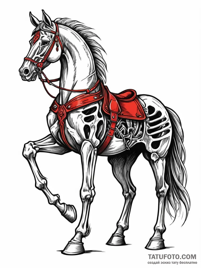 War horse in skeletal armor, tattoo flash she... - эскиз тату (№1751954217_0, 08.07.2025 05:56) — Tatufoto.com