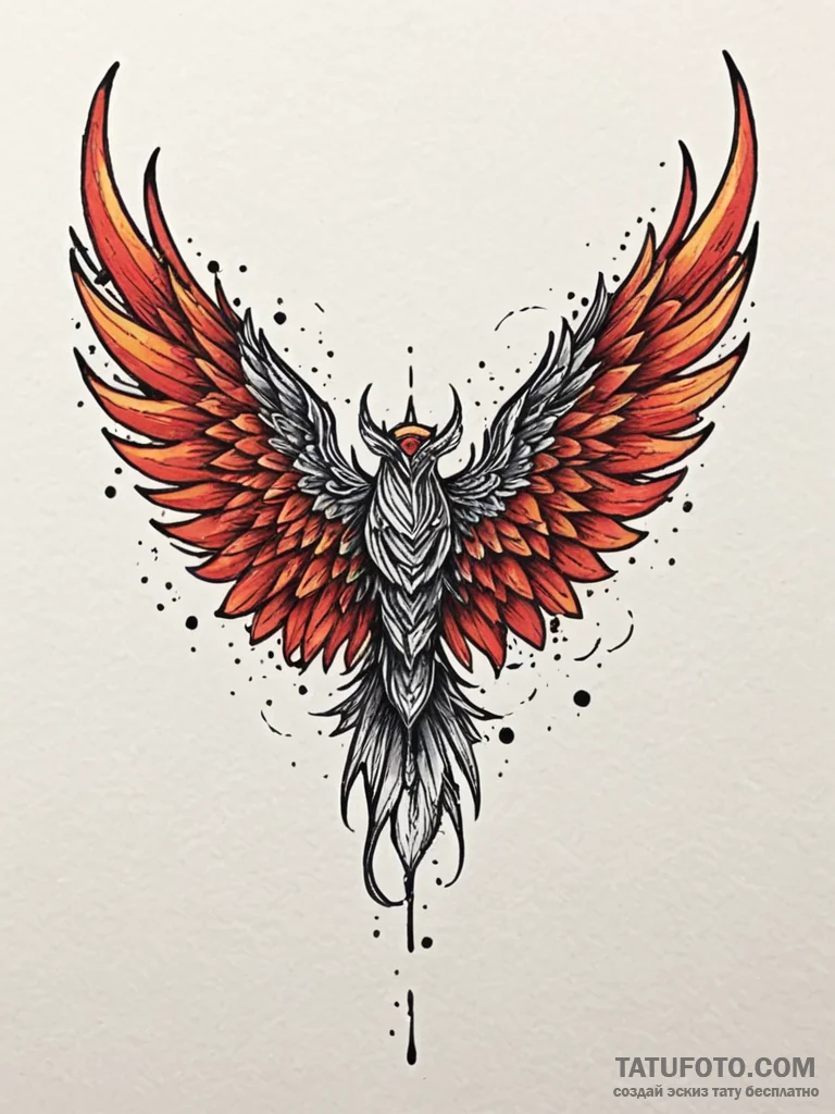 Crimson wings torn and burning, tattoo line a... - эскиз тату (№1751954301_0, 08.07.2025 05:58) — Tatufoto.com