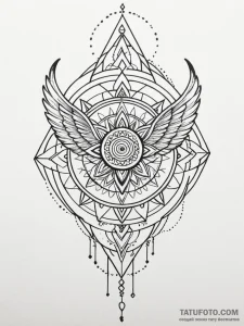 Iron wings crowned in ice, tattoo line art, g... - эскиз тату (№1751954385_0, 08.07.2025 05:59) — Tatufoto.com