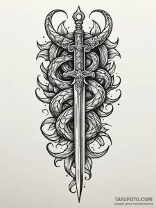 Dagger with serpent-shaped hilt, tattoo flash... - эскиз тату (№1751954553_0, 08.07.2025 06:02) — Tatufoto.com