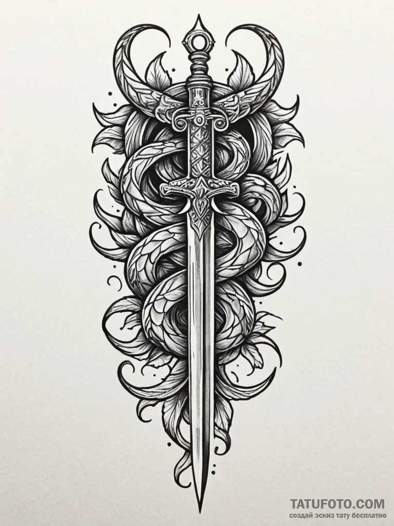 Dagger with serpent-shaped hilt, tattoo flash... - эскиз тату (№1751954553_0, 08.07.2025 06:02) — Tatufoto.com