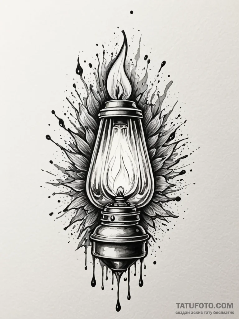 Oil lamp dripping spectral light, concept art... - эскиз тату (№1751955310_0, 08.07.2025 06:15) — Tatufoto.com