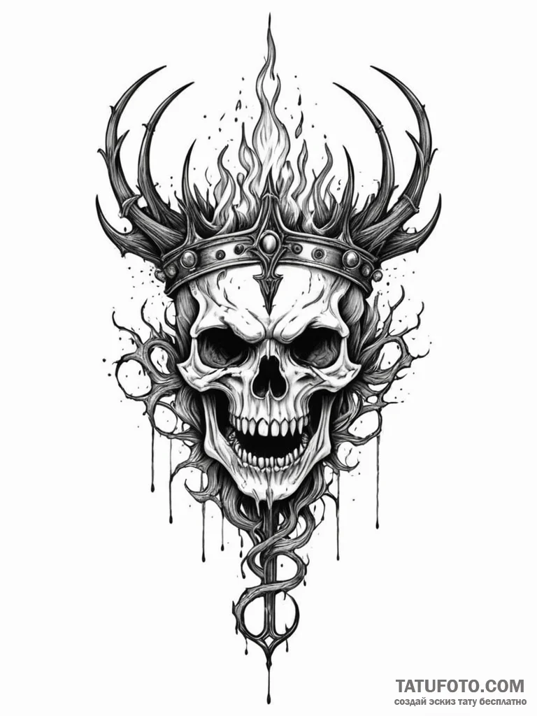 Thorn crown devouring flame, tattoo drawing o... - эскиз тату (№1751955394_0, 08.07.2025 06:16) — Tatufoto.com