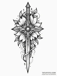 Jagged dagger beneath celestial bloom, artist... - эскиз тату (№1751955563_0, 08.07.2025 06:19) — Tatufoto.com