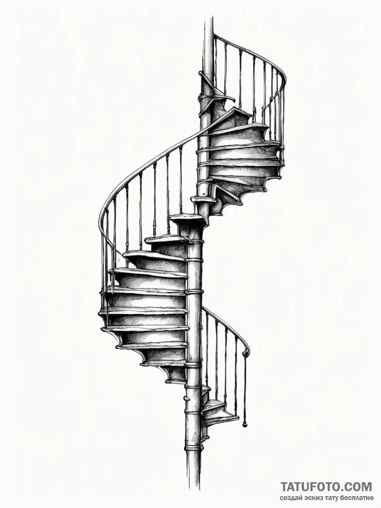 Spiral staircase descending into darkness, ta... - эскиз тату (№1751955898_0, 08.07.2025 06:24) — Tatufoto.com