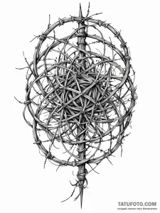 Tumbleweed made of tangled barbed wire, tatto... - эскиз тату (№1751956066_0, 08.07.2025 06:27) — Tatufoto.com